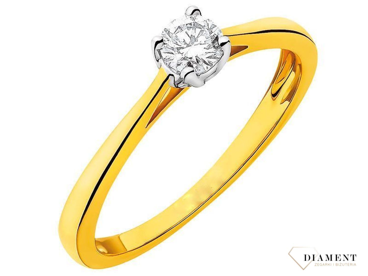 Pierścionek złoty DIAMENT żółte złoto, jeden diament w białym złocie, zaręczynowy. Pierścionki zaręczynowe. Pierścionek złoty DIAMENT jeden diament, zaręczynowy 0,24 ct..jpg